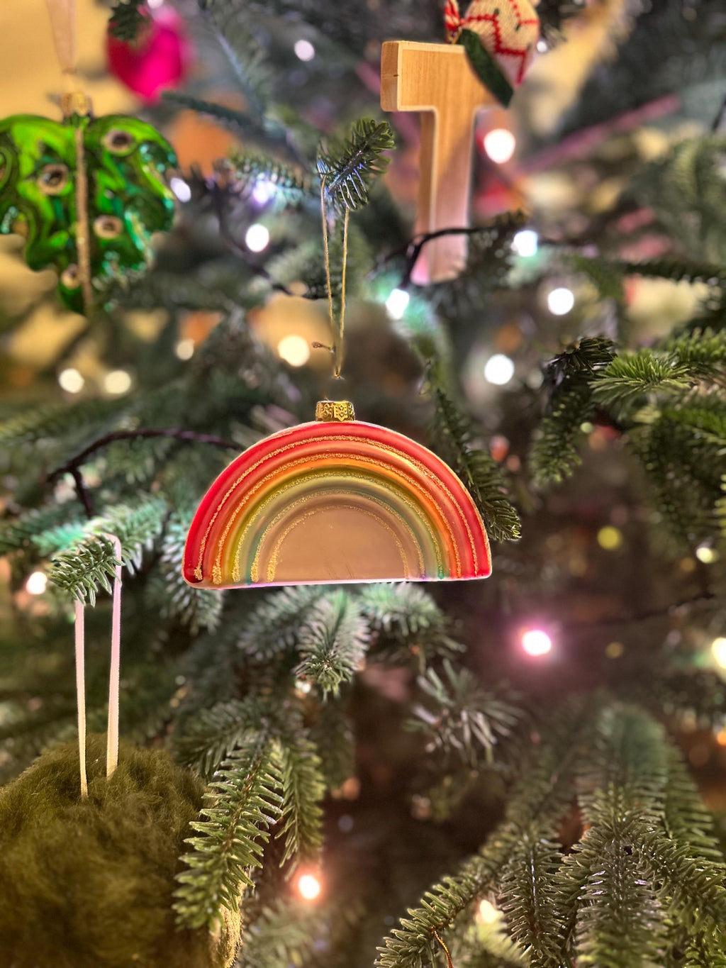 Pastel Rainbow Glass Christmas Bauble • Glitter Holiday Ornament