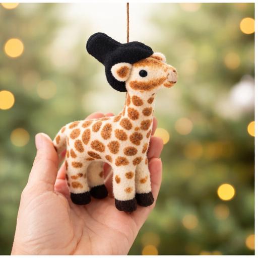 Felt Giraffe Ornament | Handmade Wool, Top Hat | Nursery Decor