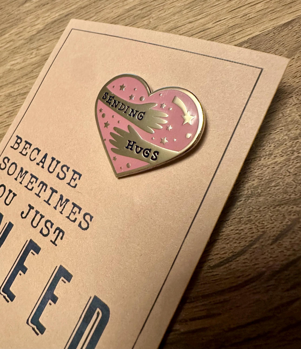 Sending Hugs Enamel Pin: Gold & Blush Letterbox Gift