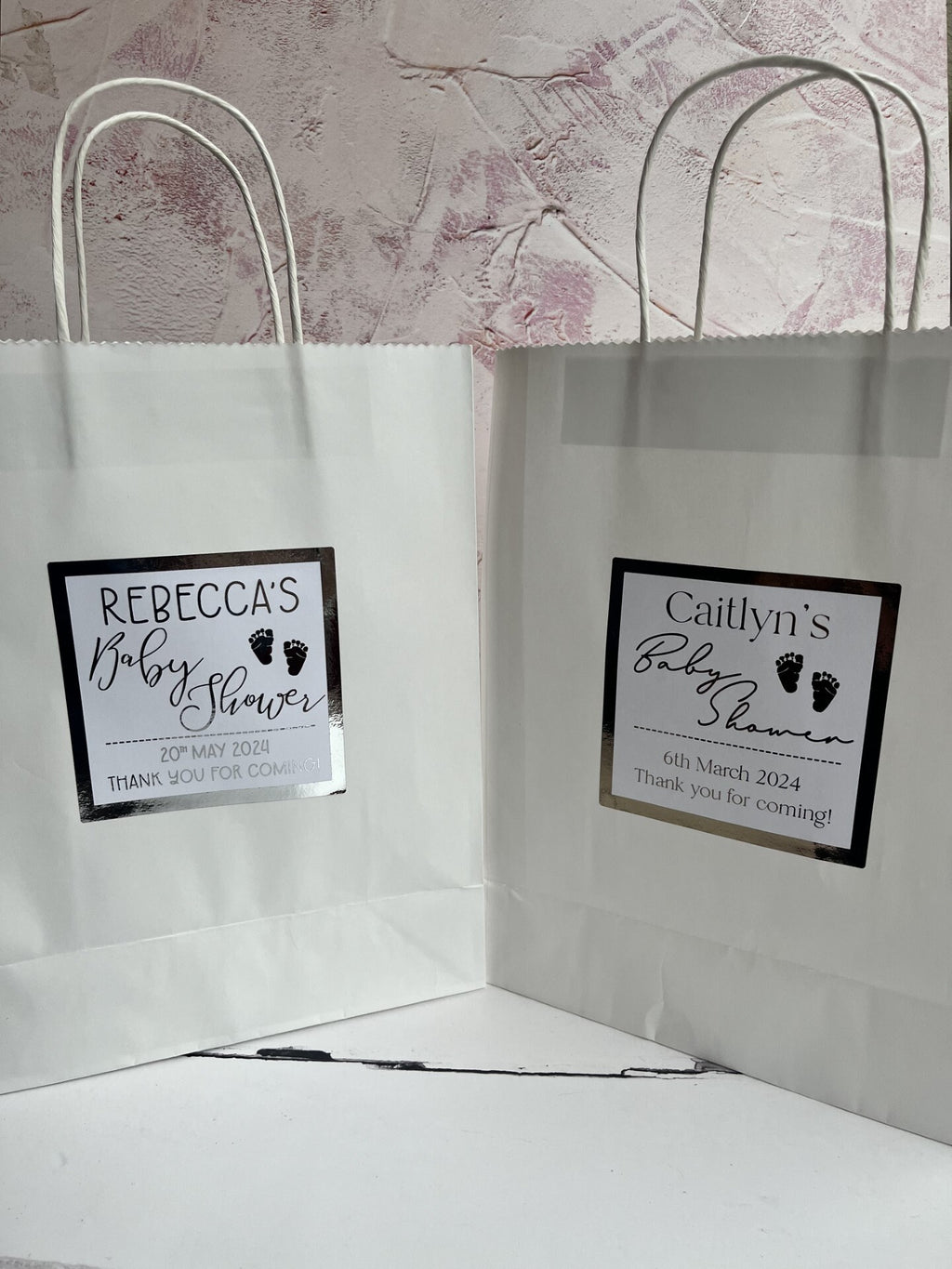 Personalised Baby Shower Stickers: Metallic Foil Gift Bag Labels