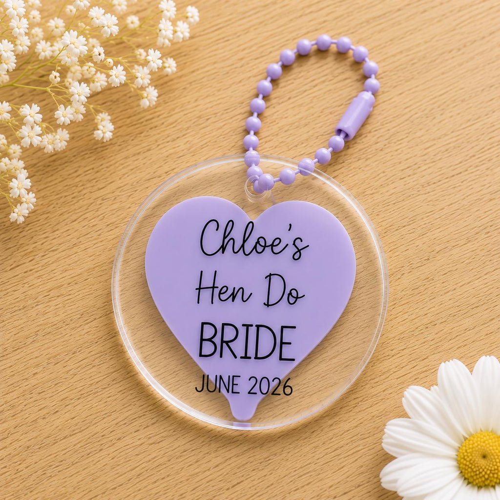 Personalised Hen Party Acrylic Tags | Custom Weekend Bag Favours, Bride Name Keepsake