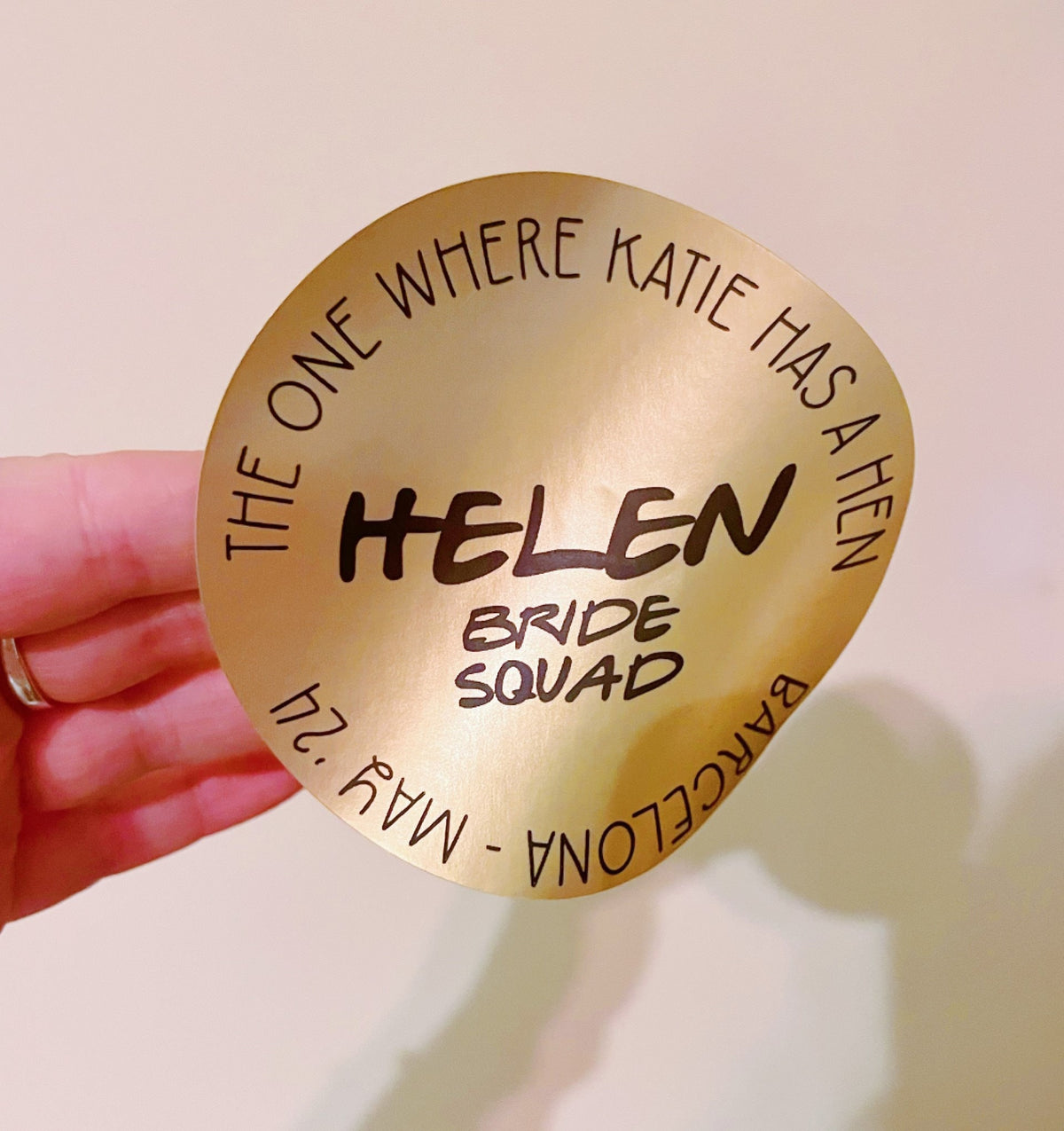 Personalised Hen Party Stickers: Metallic Gold Foil, Custom Bride Squad (88mm)
