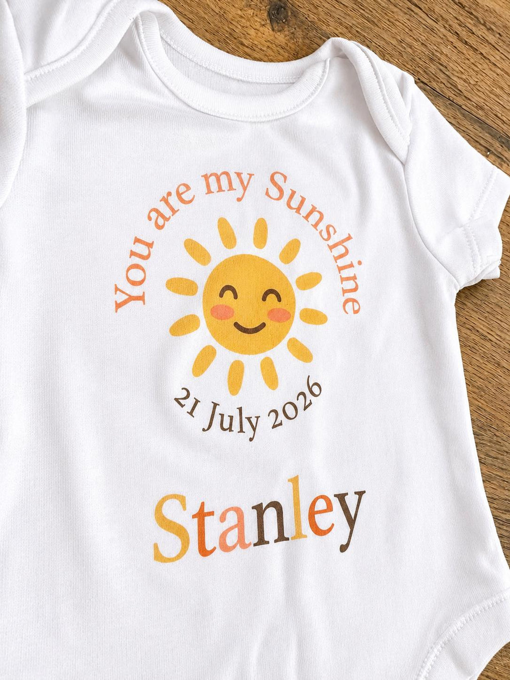 Personalised Sunshine Baby Grow | Custom Name, Birth Date Bodysuit