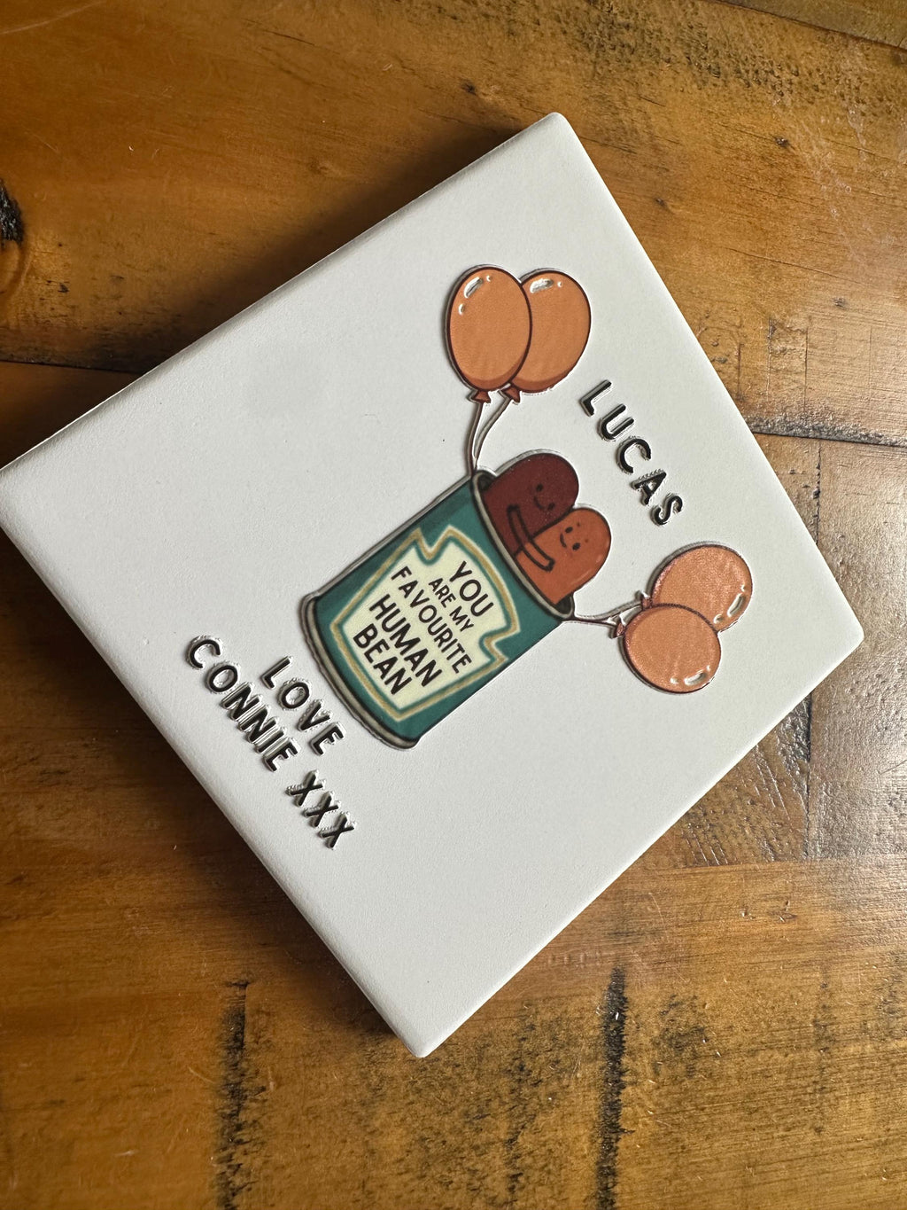 Personalised Ceramic Coaster | Custom Name, 3D Effect, Favourite Human Bean