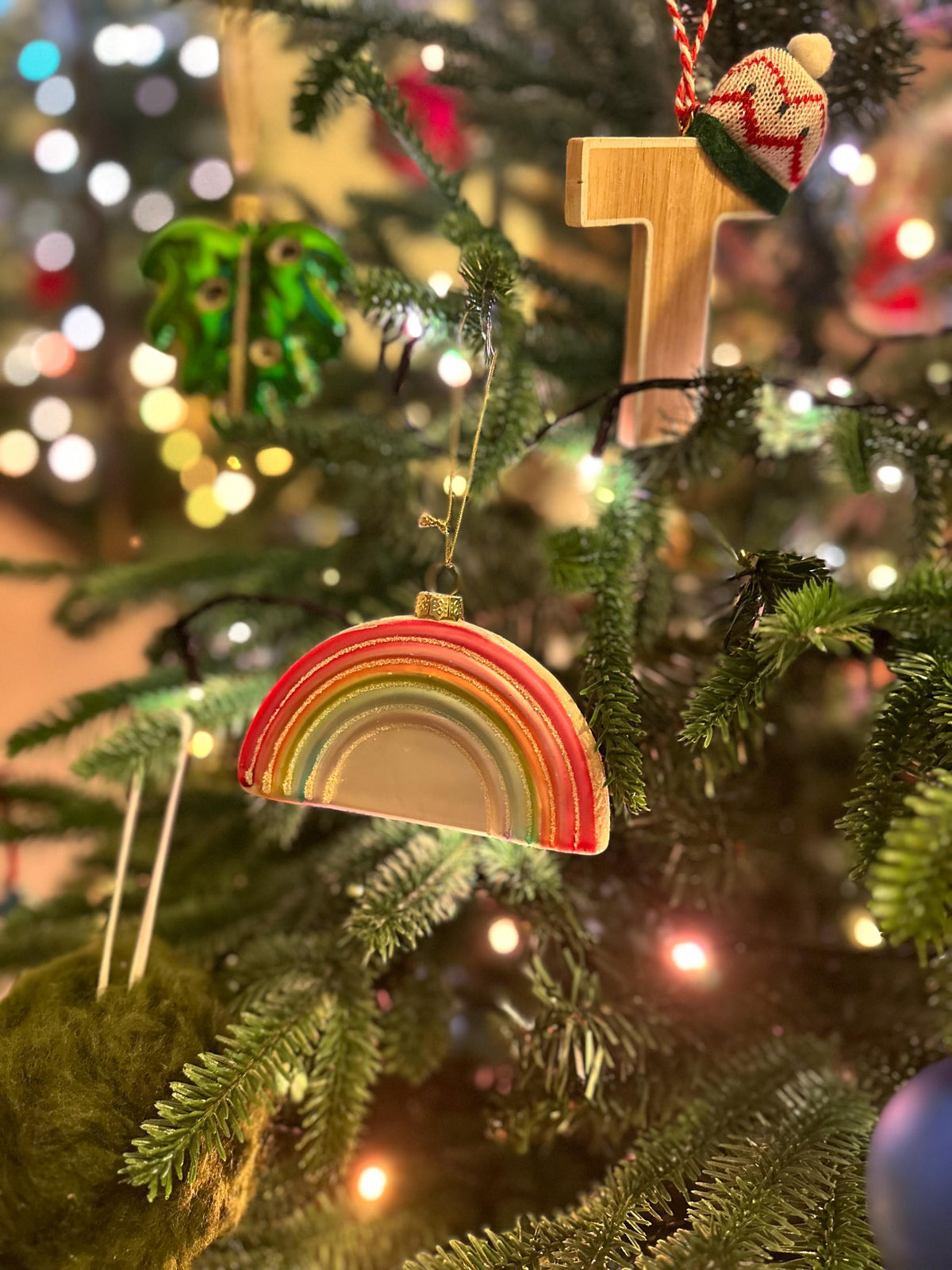 Pastel Rainbow Glass Christmas Bauble • Glitter Holiday Ornament