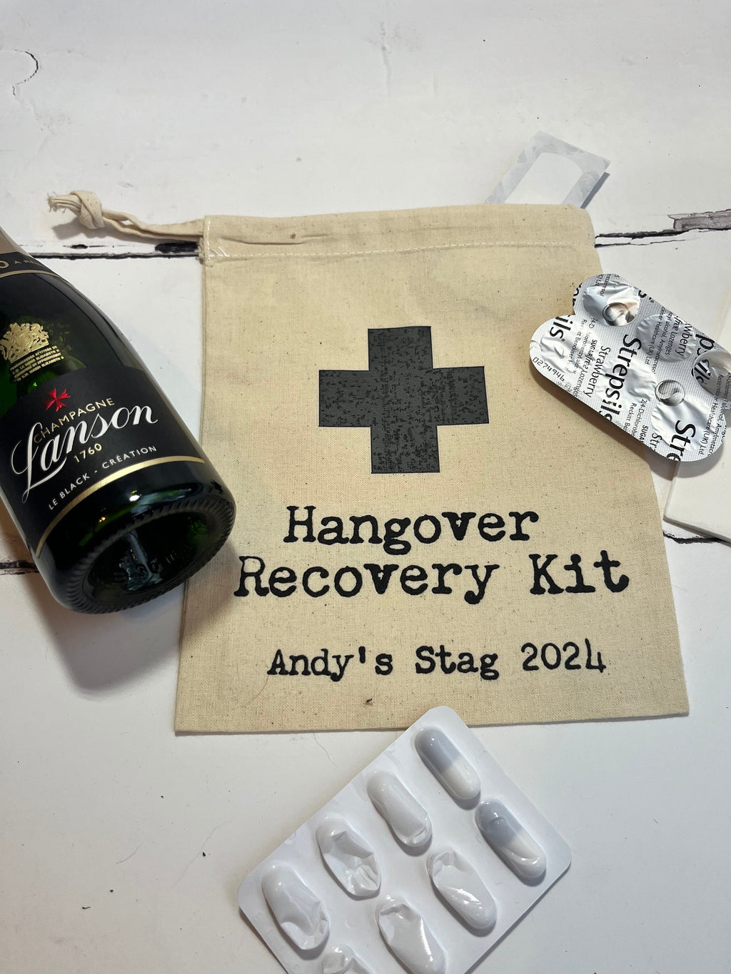 Personalised Cotton Hangover Recovery Kit Bag: Bachelorette Party Favour
