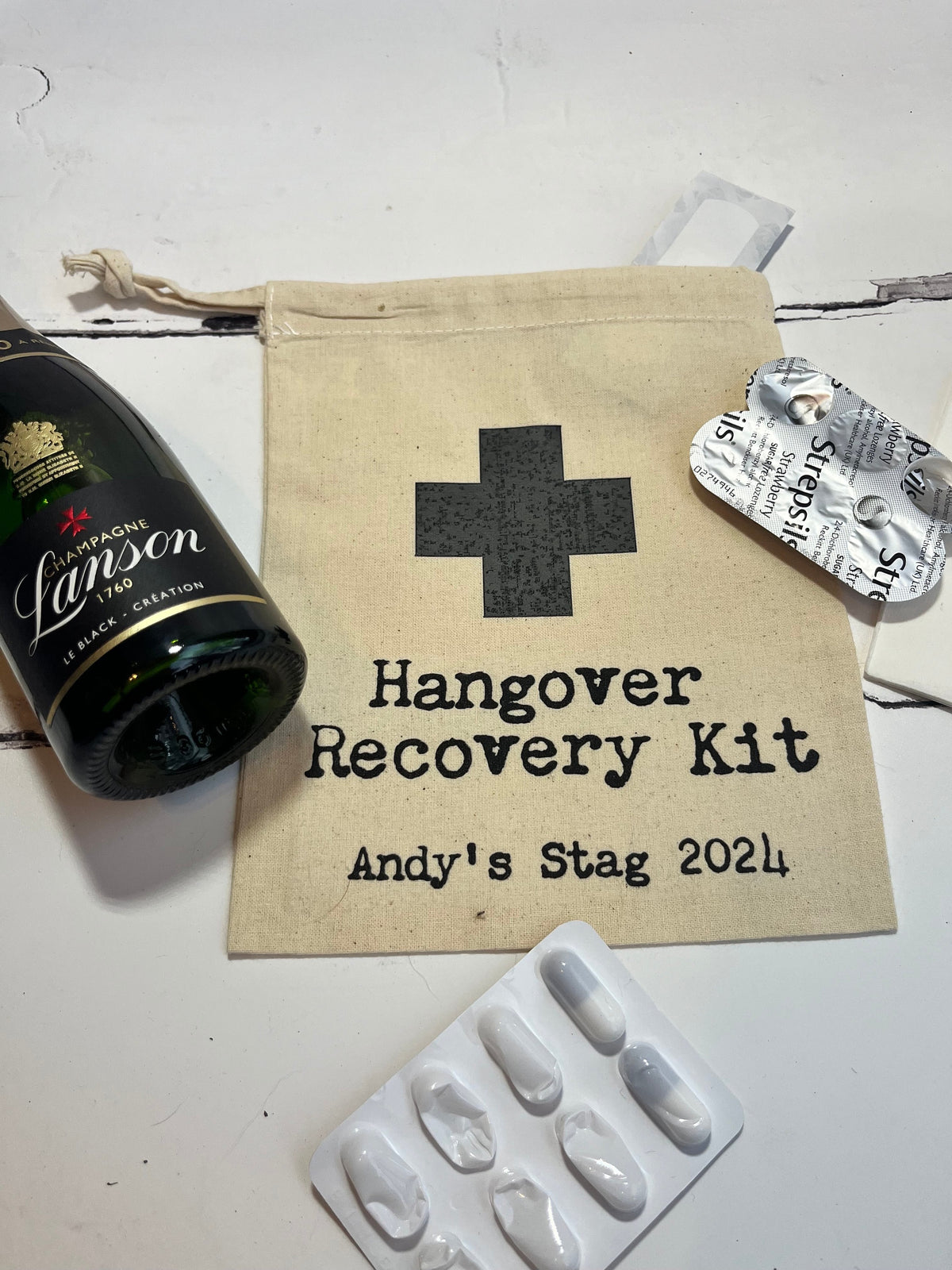 Personalised Cotton Hangover Recovery Kit Bag: Bachelorette Party Favour