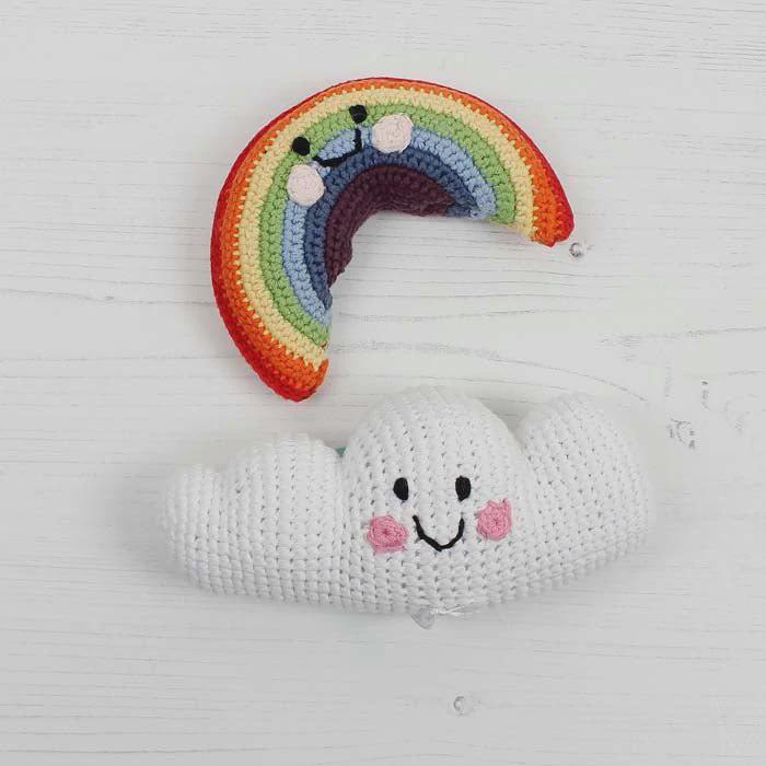 Crochet Cloud and Rainbow Baby Rattles: Fair Trade Cotton Toy