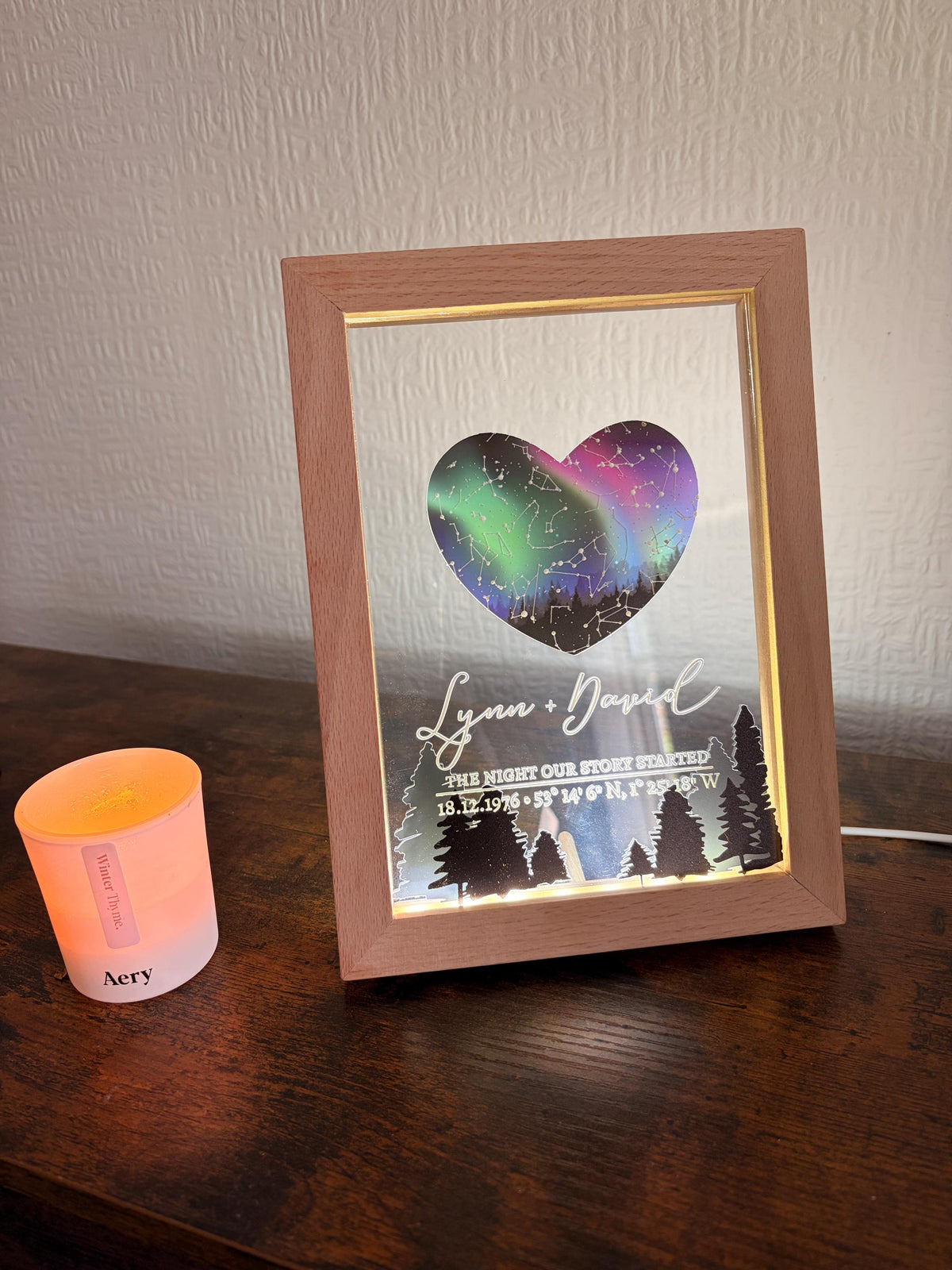 Personalised 3D Star Map LED Night Light | Custom Couple Keepsake (Wooden Frame)