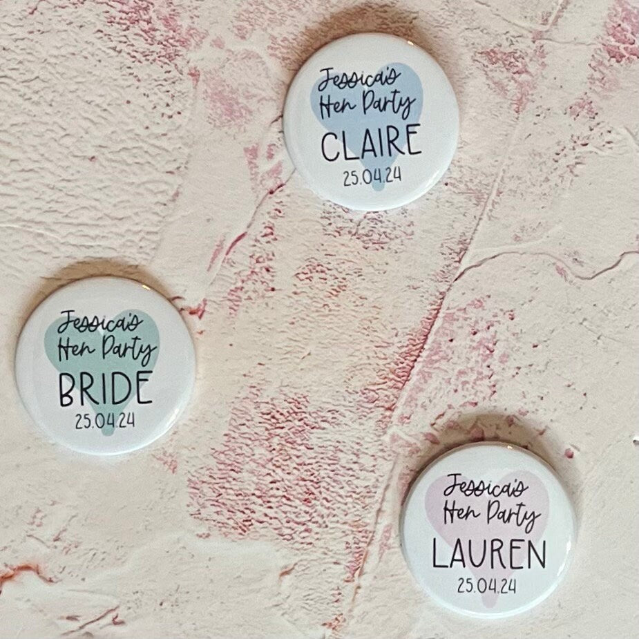 Personalised Hen Party Badges: Custom Bachelorette Party Favors (45mm/58mm)