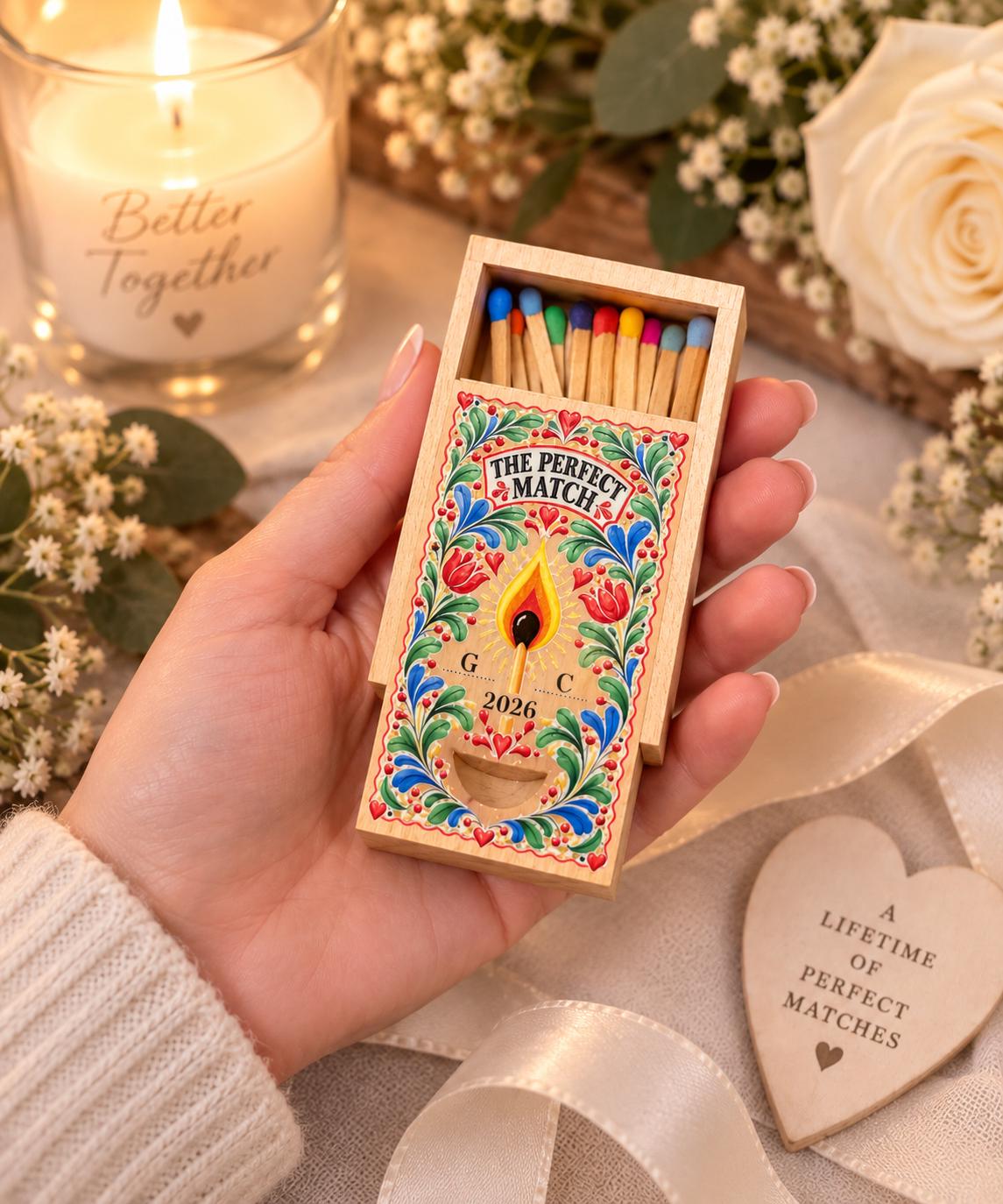 Personalised Wooden Matchbox, Custom Couples Keepsake, Wedding Anniversary Gift (Ash or Walnut)