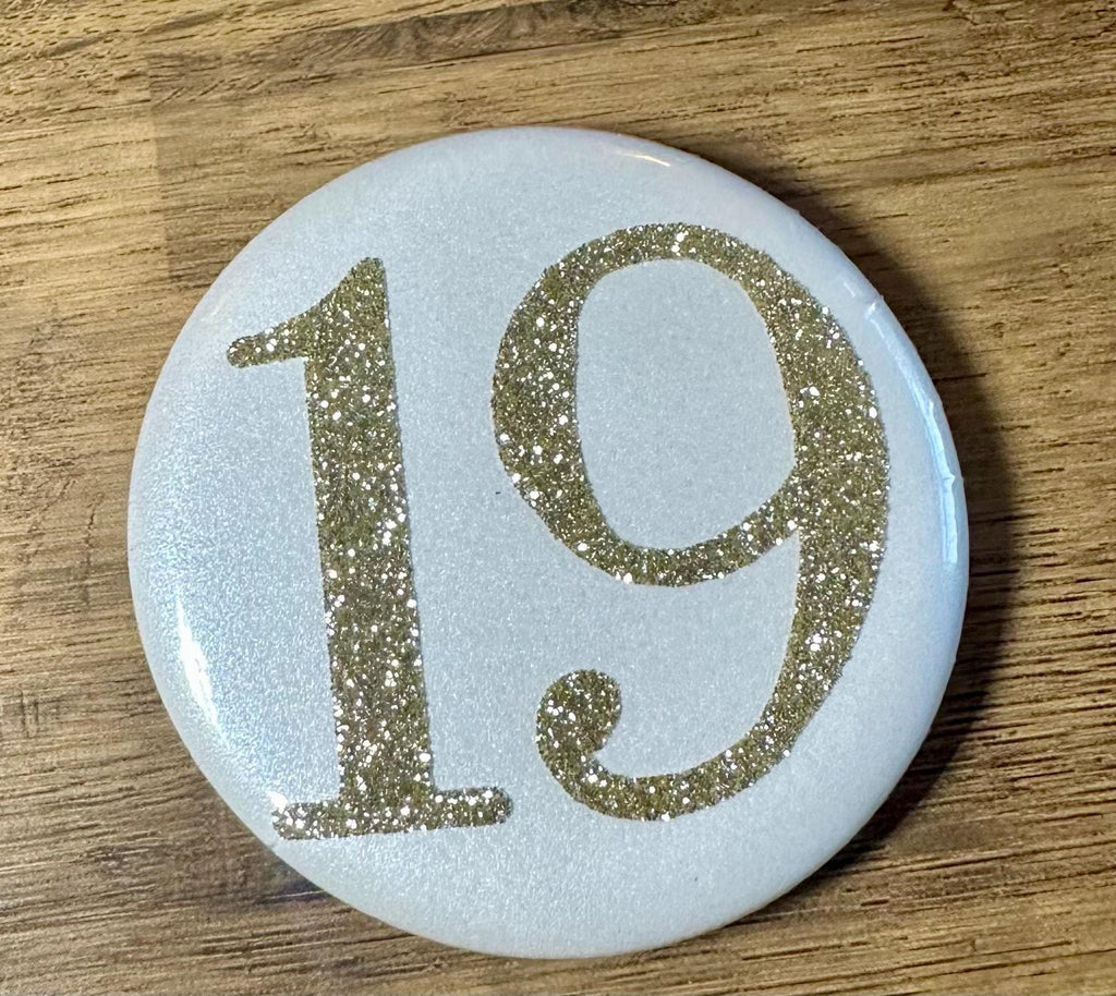 Custom Birthday Age Button Badge: Glitter Iridescent Pastel 58mm