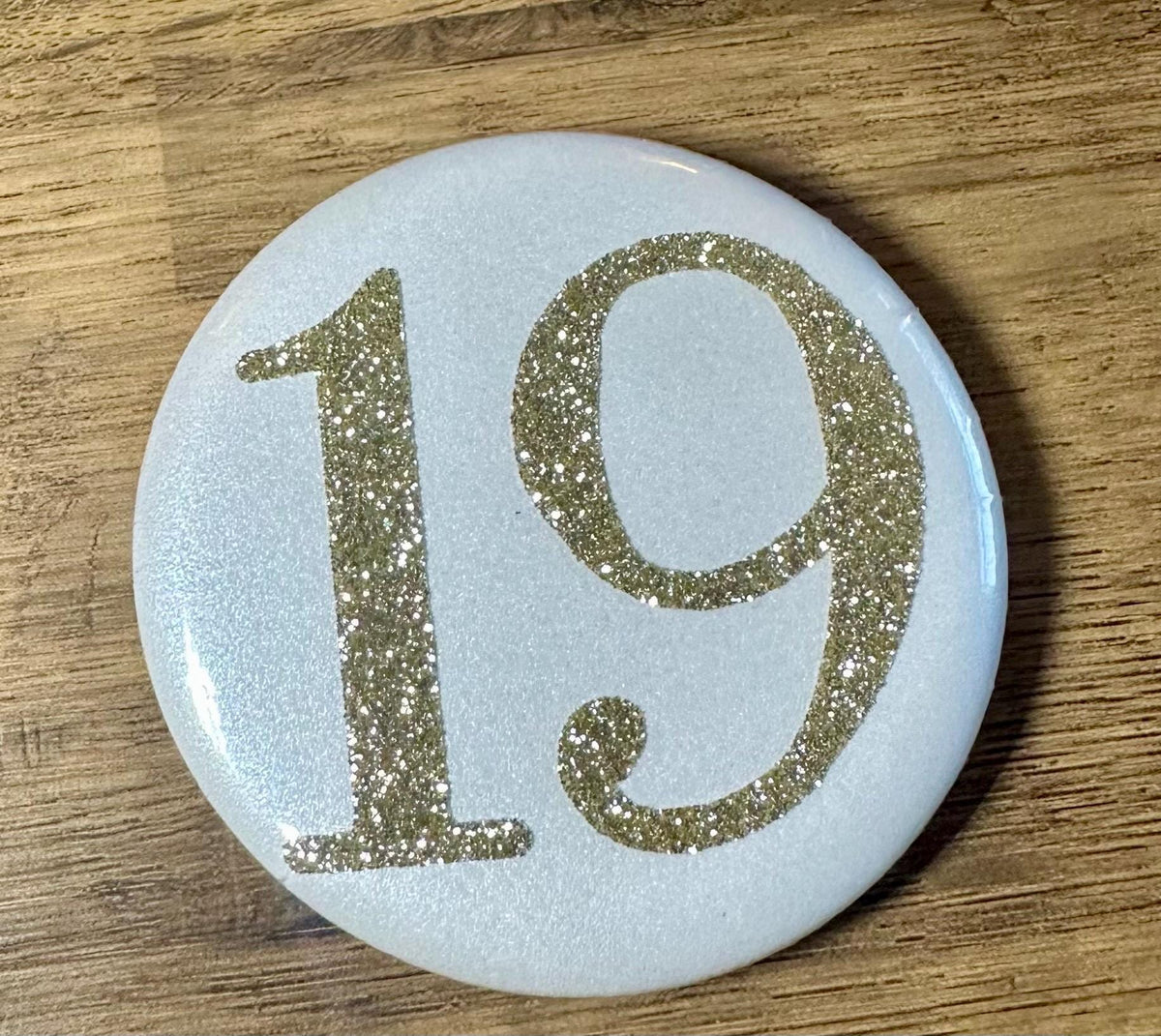 Custom Birthday Age Button Badge: Glitter Iridescent Pastel 58mm