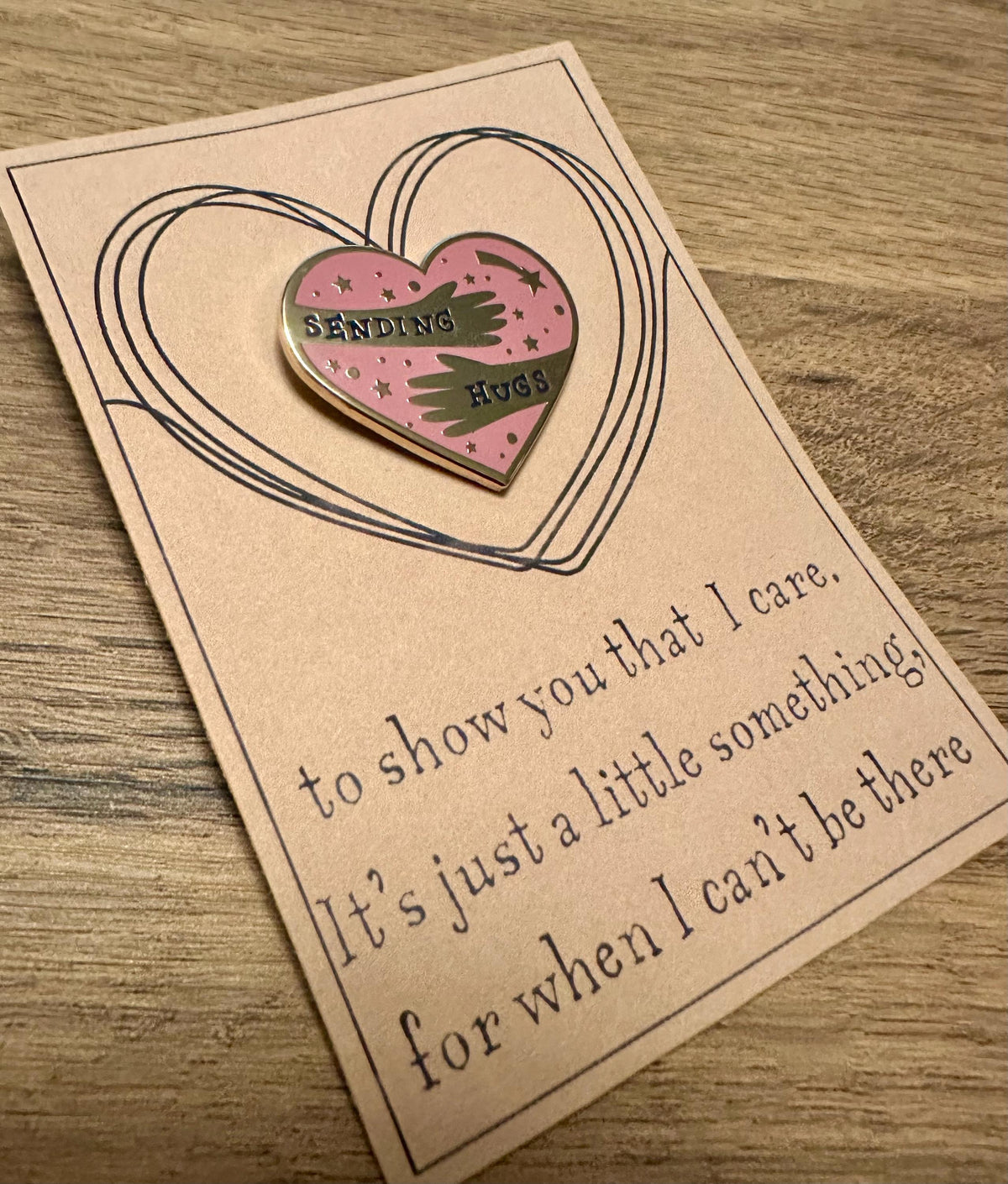 Sending Hugs Enamel Pin: Gold & Blush Letterbox Gift