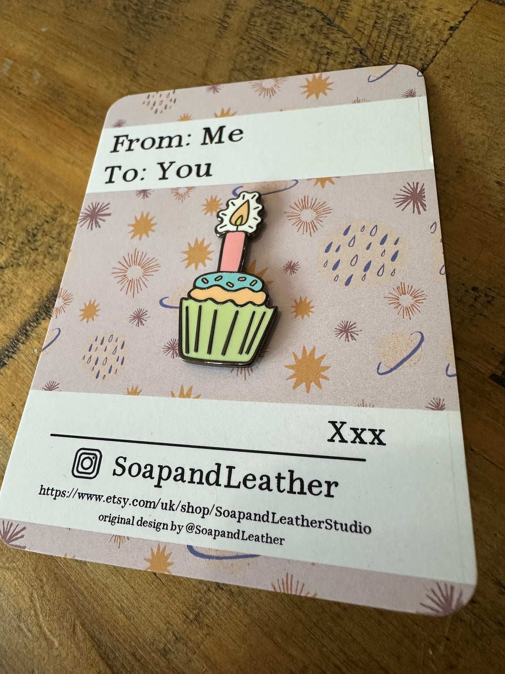 Cupcake Candle Enamel Pin: Birthday Card Gift
