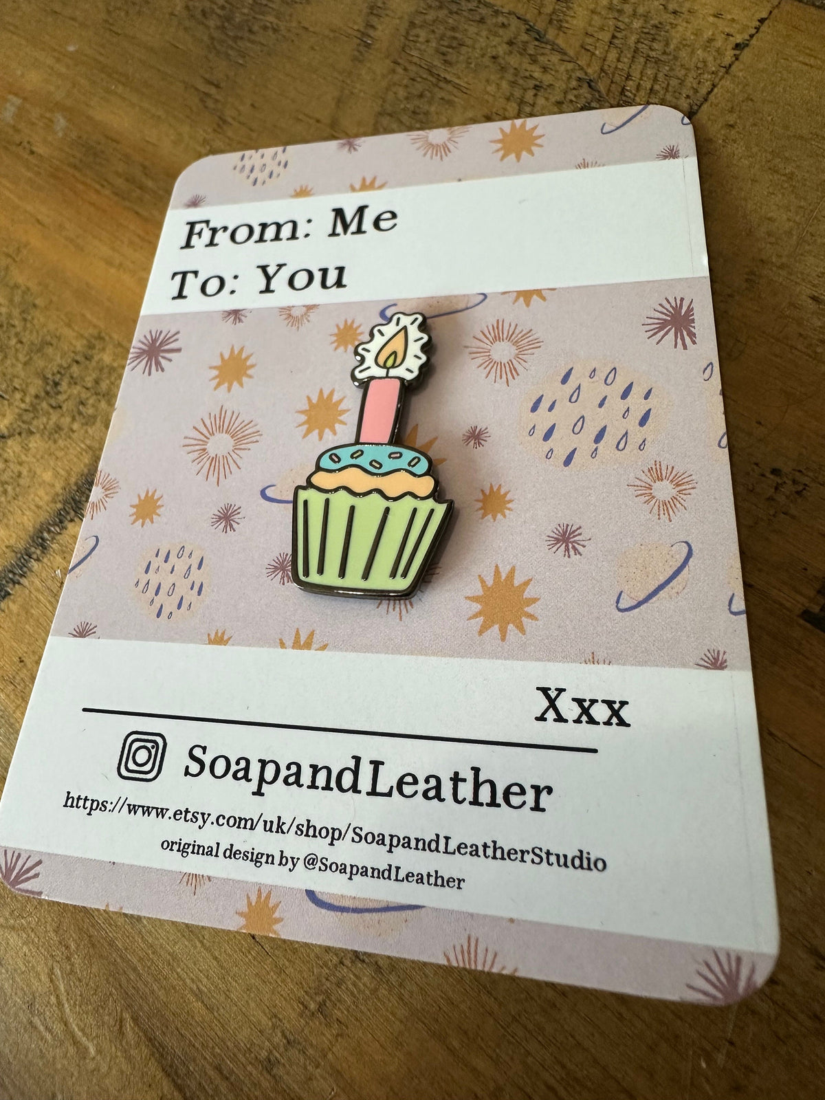 Cupcake Candle Enamel Pin: Birthday Card Gift