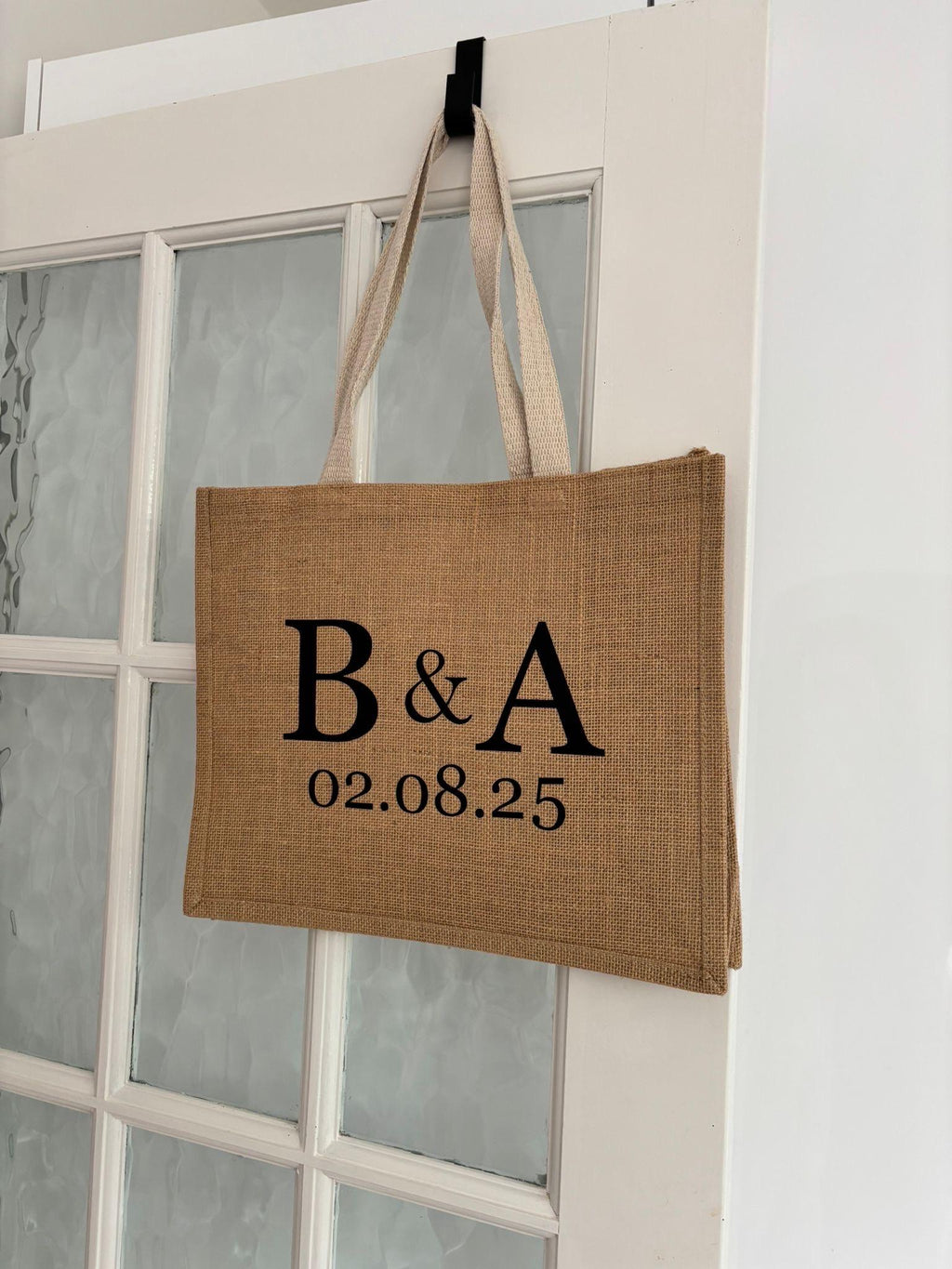 Personalised Jute Wedding Tote Bag - Custom Initials & Date