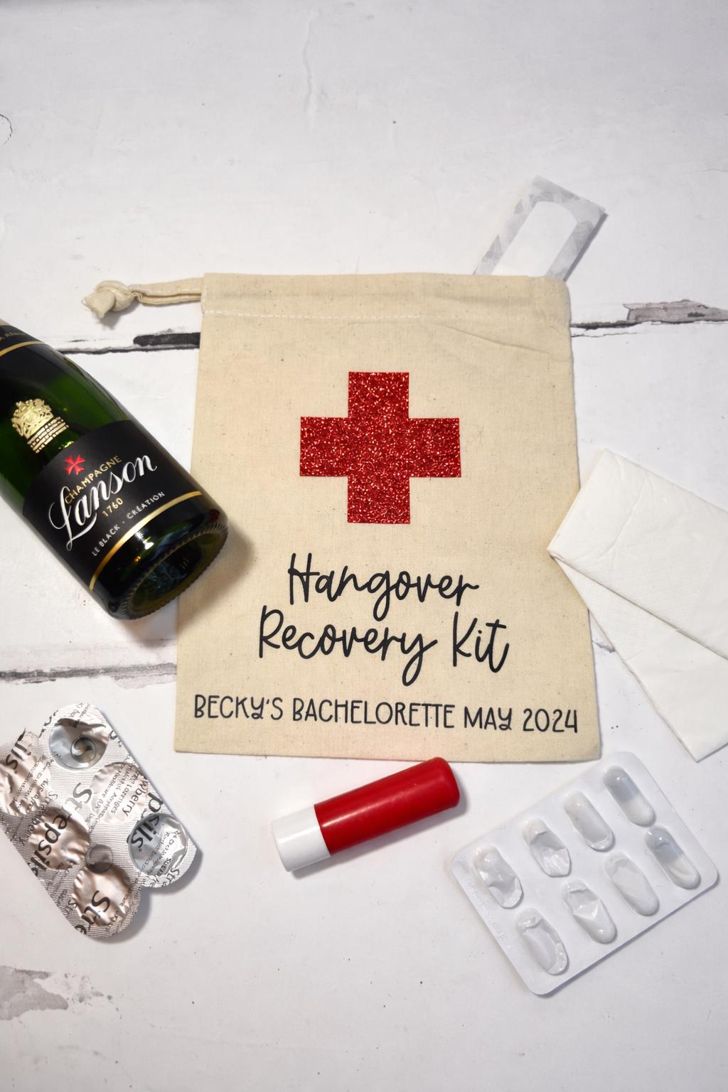 Personalised Cotton Hangover Recovery Kit Bag: Bachelorette Party Favour