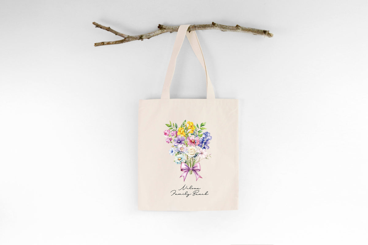 Personalised Birth Flower Tote Bag: Family Bunch Gift