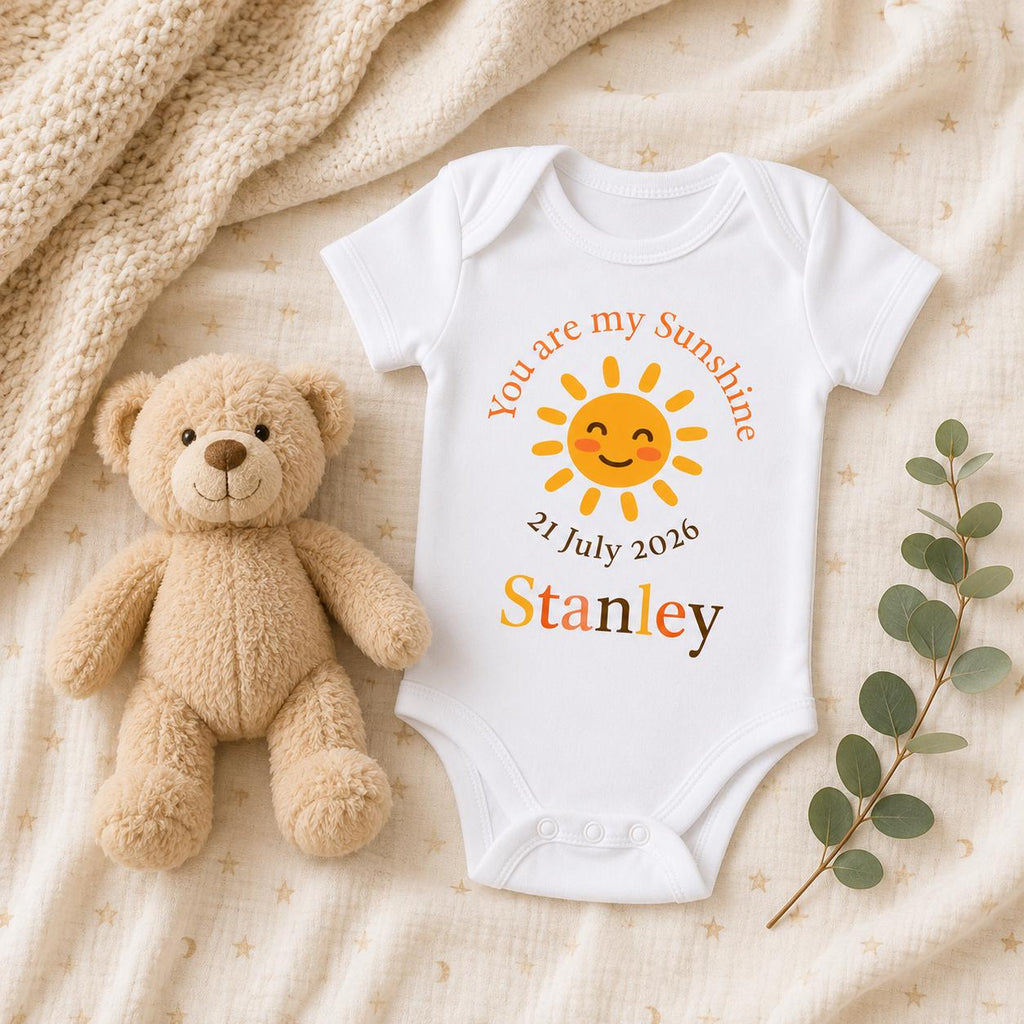 Personalised Sunshine Baby Grow | Custom Name, Birth Date Bodysuit