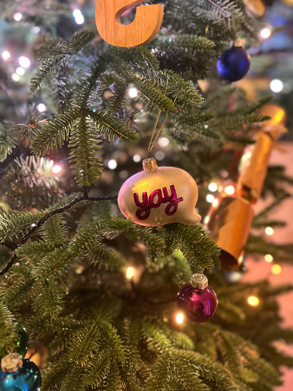 Yay! Christmas Glass Bauble – Fun Festive Ornament, Celebration Speech - Bubble Decoration