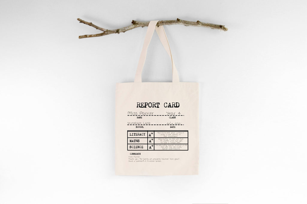 Personalised Teacher Report Card Cotton Tote Bag - Funny End of Year Gift
