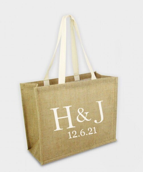 Personalised Jute Wedding Tote Bag - Custom Initials & Date