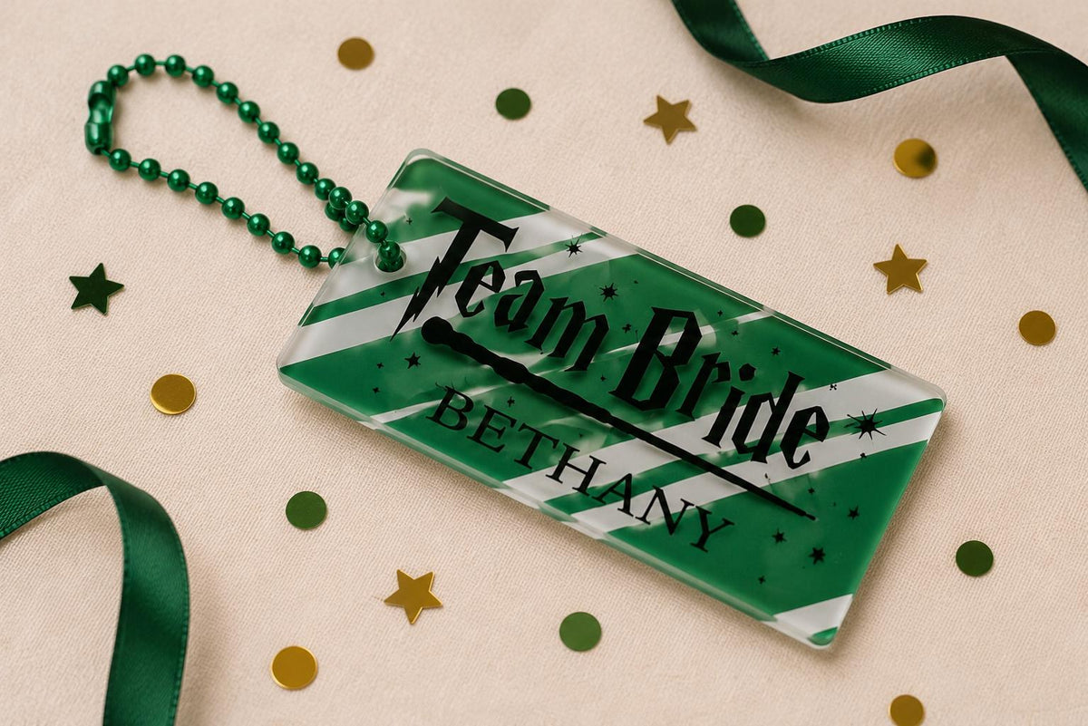 Personalised Wizard Hen Party Acrylic Name Tag | Team Bride Gift Bag Charm