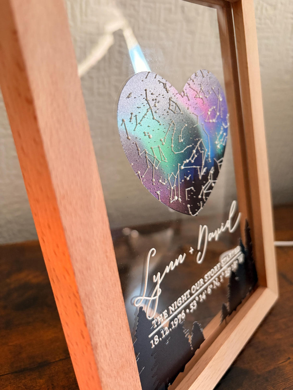 Personalised 3D Star Map LED Night Light | Custom Couple Keepsake (Wooden Frame)