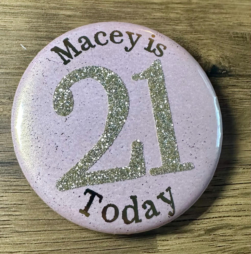 Custom Birthday Age Button Badge: Glitter Iridescent Pastel 58mm