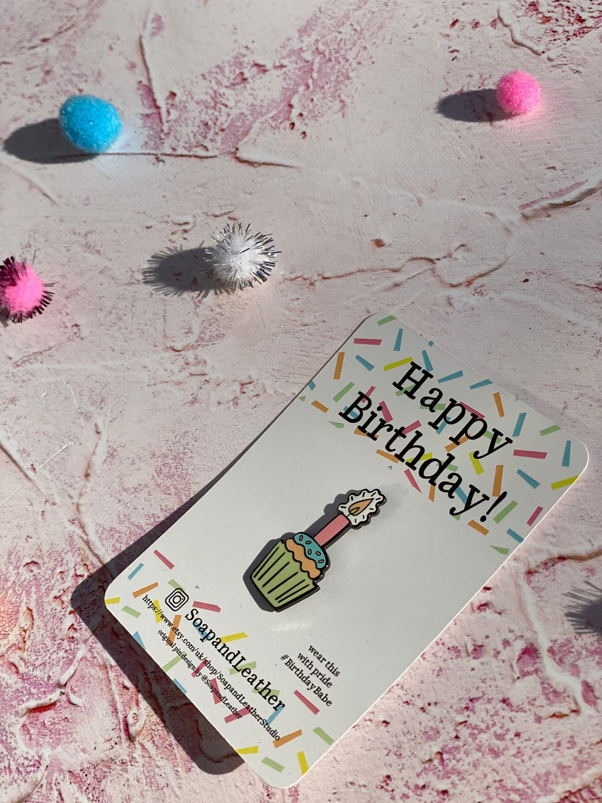 Cupcake Candle Enamel Pin: Birthday Card Gift