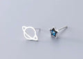 Sterling Silver Planet and Blue Crystal Star Stud Earrings - Look at the Stars, Letterbox Gift