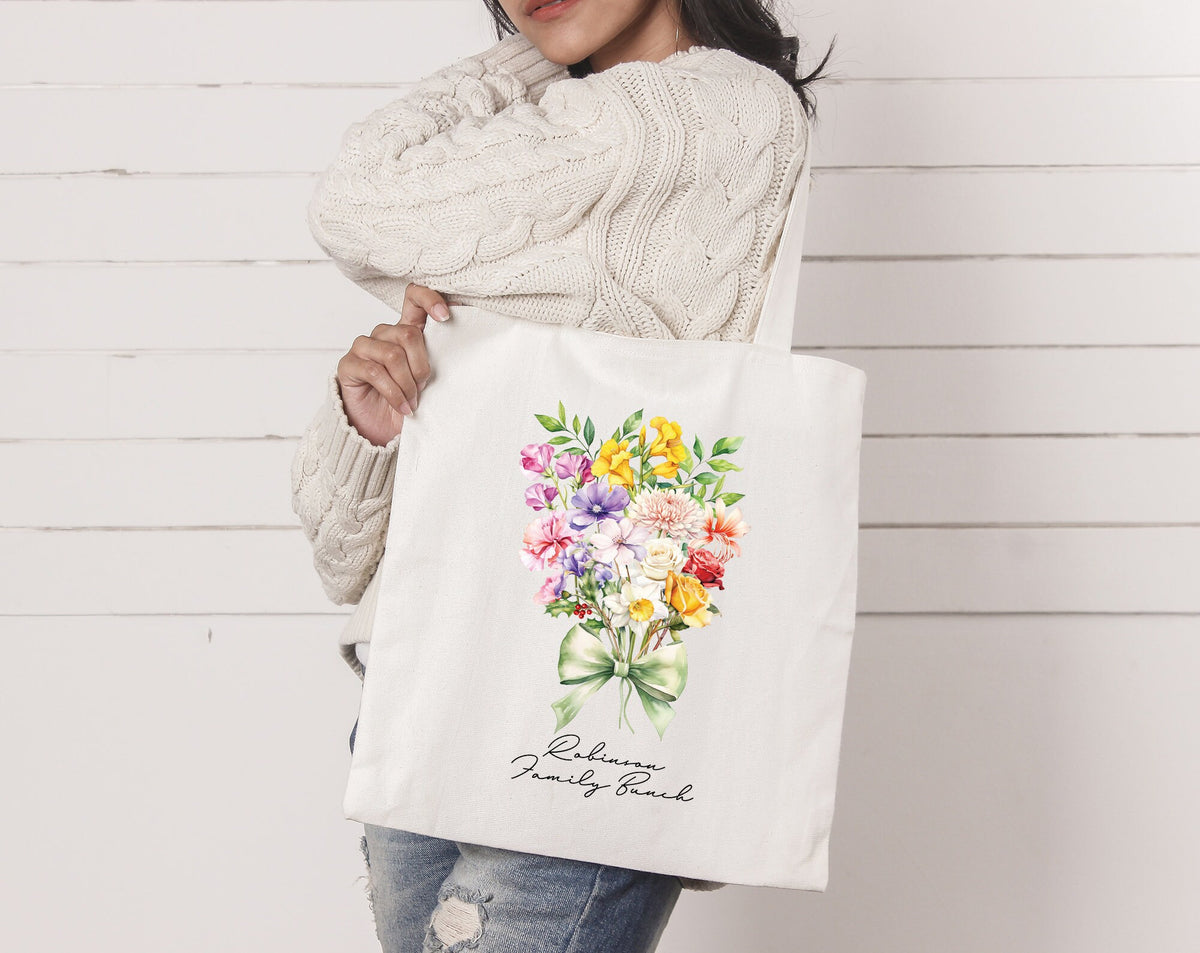 Personalised Birth Flower Tote Bag: Family Bunch Gift
