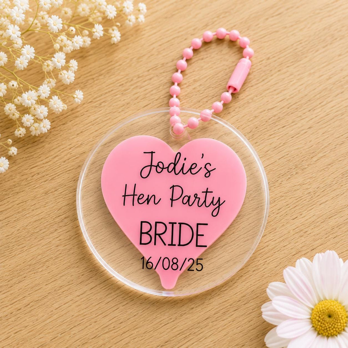 Personalised Hen Party Acrylic Tags | Custom Weekend Bag Favours, Bride Name Keepsake