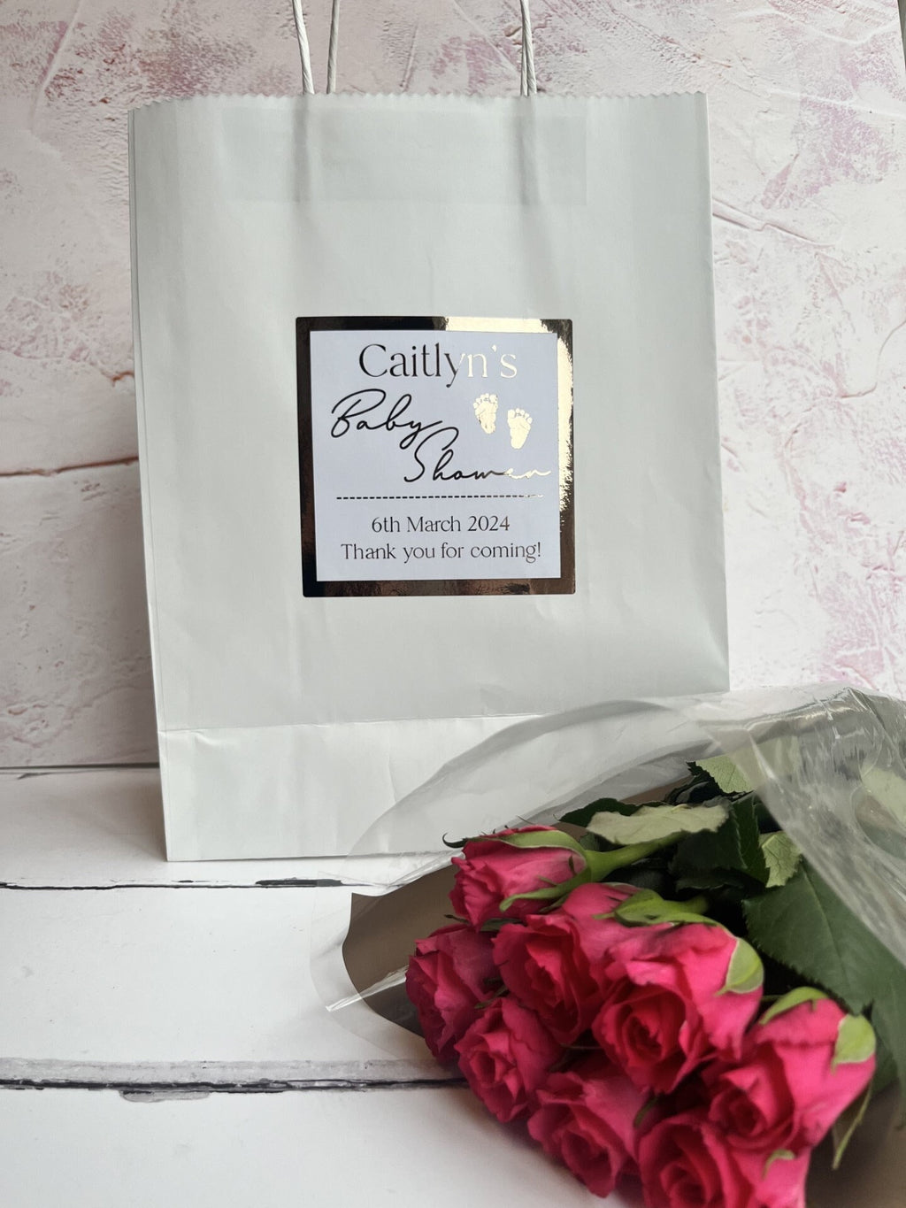 Personalised Baby Shower Stickers: Metallic Foil Gift Bag Labels