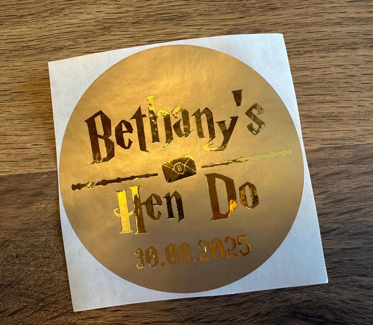 Wizard Hen Party Stickers: Personalised Metallic Foil Stickers (88mm)