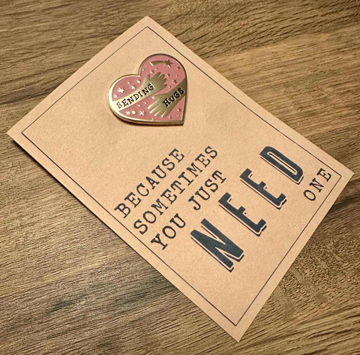 Sending Hugs Enamel Pin: Gold & Blush Letterbox Gift