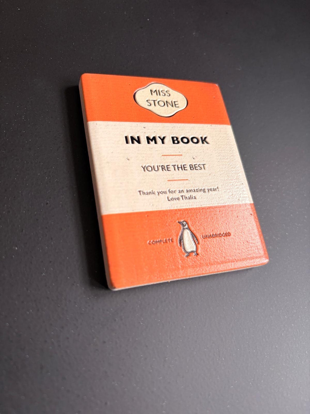 Personalised Teacher Book Magnet | Penguin Inspired Thank You Gift | Custom 3D Effect Fridge Magnet