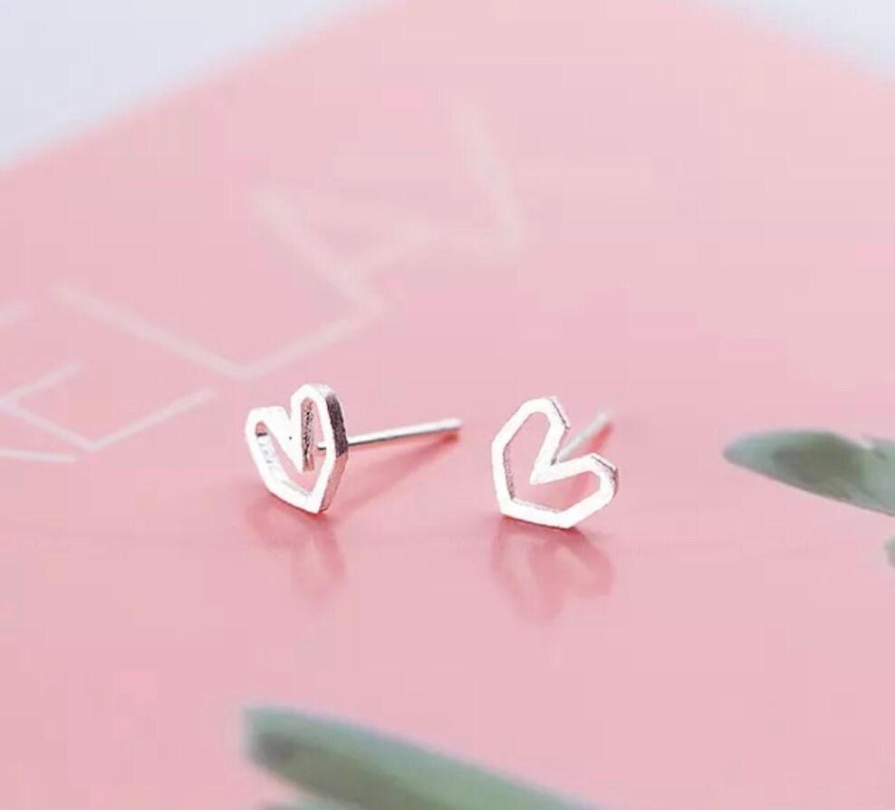 Sterling Silver Frosted Heart Stud Earrings - Sending Love, Letterbox Gift, Valentine