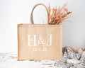 Personalised Jute Wedding Tote Bag - Custom Initials & Date