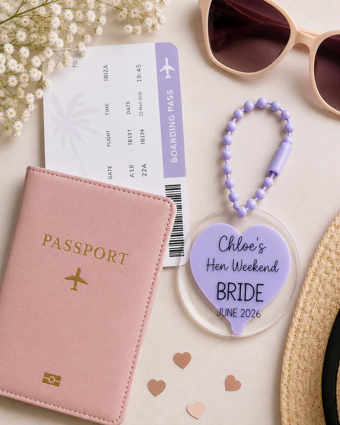 Personalised Hen Party Acrylic Tags | Custom Weekend Bag Favours, Bride Name Keepsake