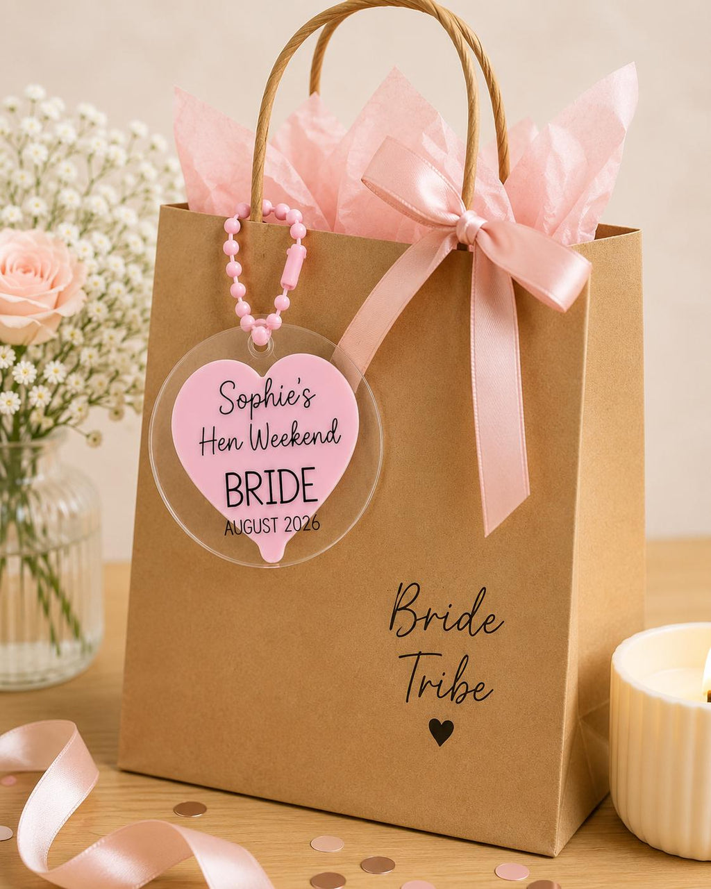 Personalised Hen Party Acrylic Tags | Custom Weekend Bag Favours, Bride Name Keepsake