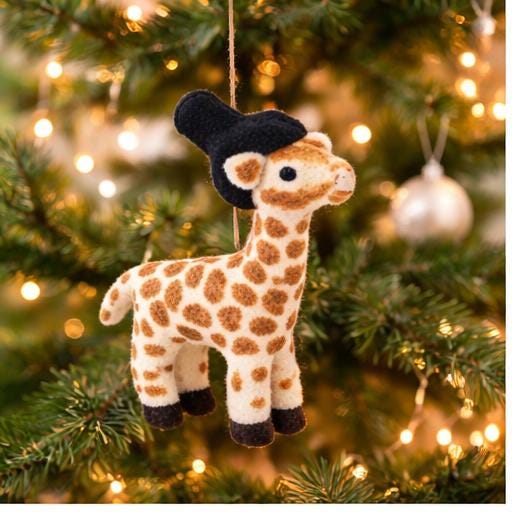 Felt Giraffe Ornament | Handmade Wool, Top Hat | Nursery Decor
