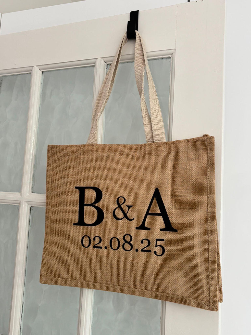 Personalised Jute Wedding Tote Bag - Custom Initials & Date