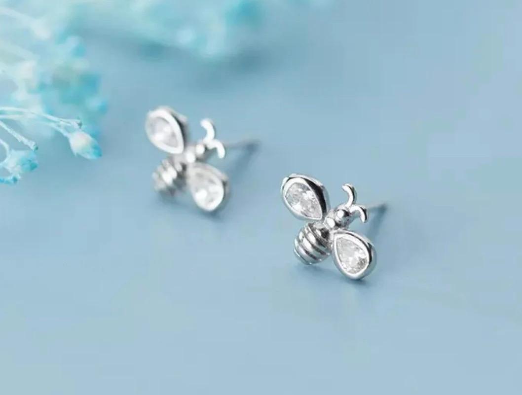 Tiny Silver Sparkling Bee Stud Earrings - Sending Love, Letterbox Gift, Bee Mine, Valentines