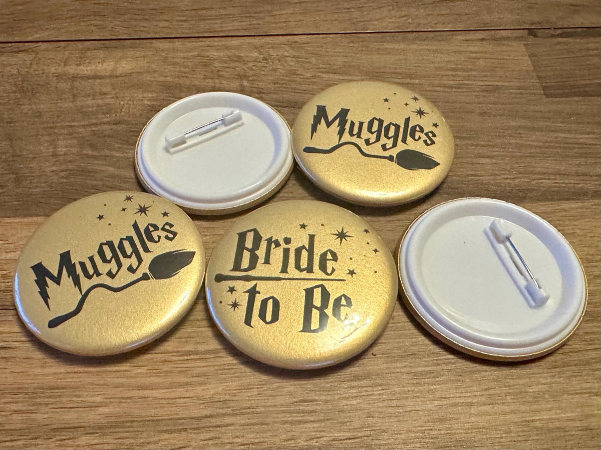 Wizard Bachelorette Party Badges: Metallic Gold & Silver Favors