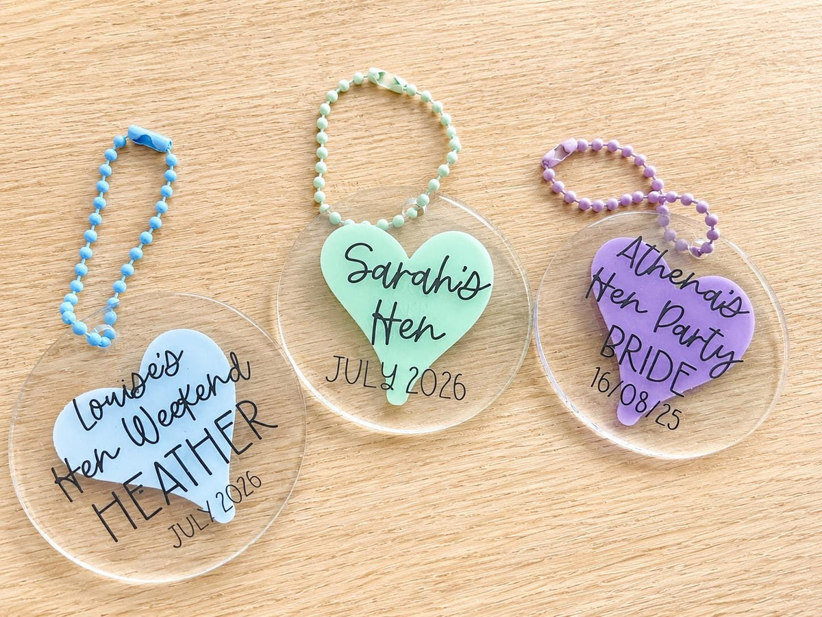 Personalised Hen Party Acrylic Tags | Custom Weekend Bag Favours, Bride Name Keepsake