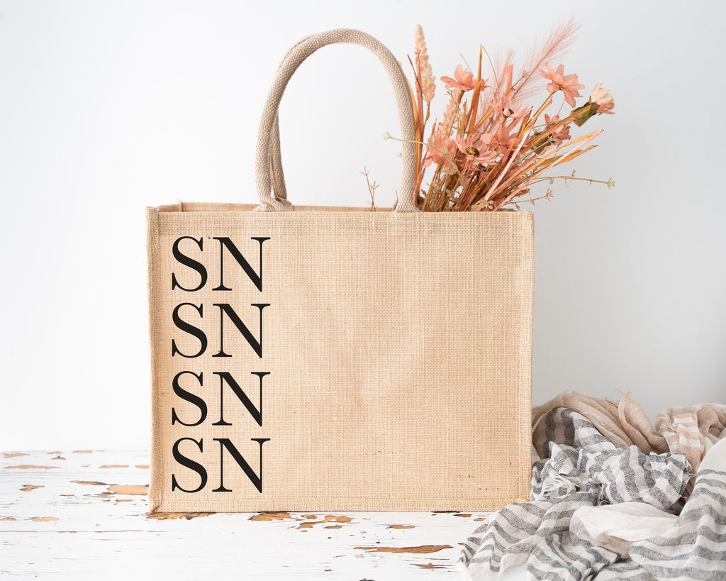 Monogram Jute Tote Bag: Personalised Initial Hessian Shopper