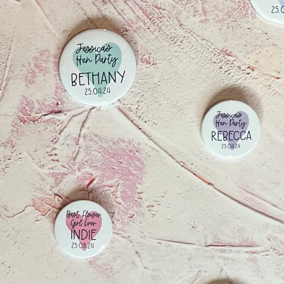 Personalised Hen Party Badges: Custom Bachelorette Party Favors (45mm/58mm)