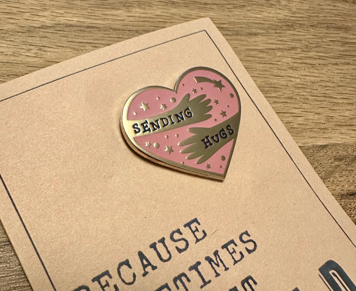 Sending Hugs Enamel Pin: Gold & Blush Letterbox Gift